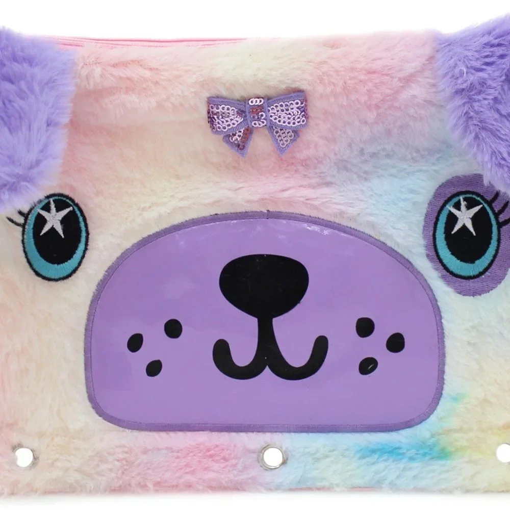 Pen+Gear Puppy Plush Soft Pencil Pouch For 3 Ring Binder Multicolor NEW